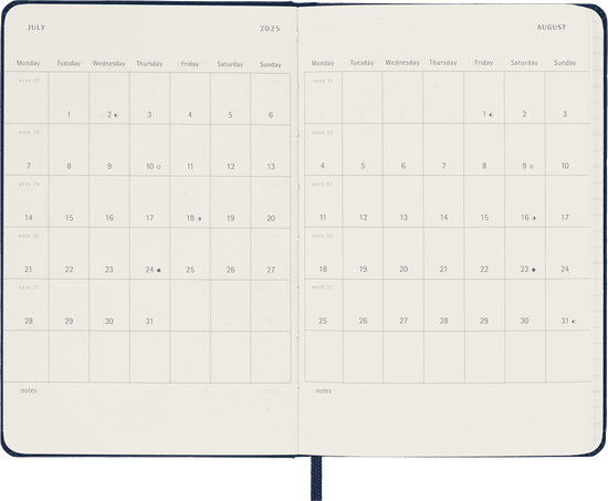 Klassischer Kalender 2025 Pocket Wochenkalender, fester einband, 12 Monate, Saphir - Side view