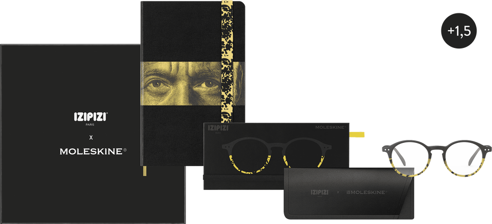 IZIPIZI x Moleskine Large Ruled Notebook and Reading Glasses, Yellow - Front view