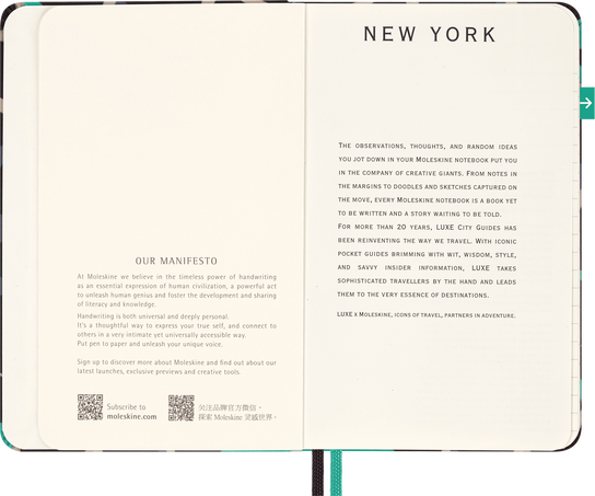 New York City Travel Guide LUXE x Moleskine City Notebook, Hard Cover, New York - Side view