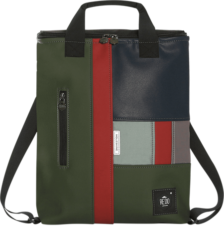 Shopperpack Moleskine x REDO Unico nel suo genere, upcycled, Green, red & blue patchwork - Front view