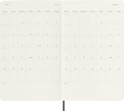 Klassischer Kalender 2025 Large Wochentliches Horizontal, weicher einband, 12 Monate, Schwarz - Side view