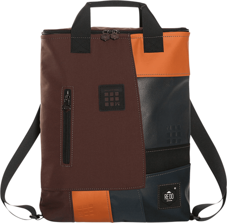 Shopperpack Moleskine x REDO Unico nel suo genere, upcycled, Burgundy, blue & orange patchwork - Front view