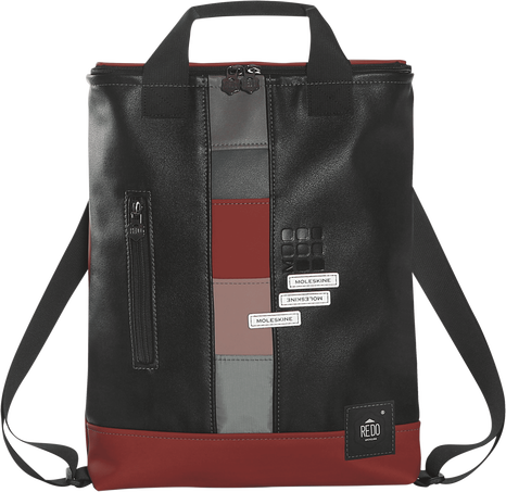 Shopperpack Moleskine x REDO Unico nel suo genere, upcycled, Black & red patchwork - Front view