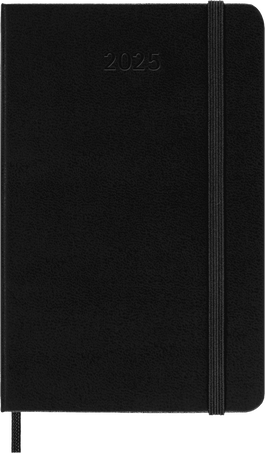 Agenda Classic Pocket 2025 Semainier vertical, couverture rigide, 12 mois, Noir - Front view