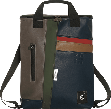 Shopperpack Moleskine x REDO Unico nel suo genere, upcycled, Blue & grey patchwork - Front view