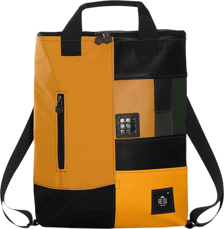 Shopperpack Moleskine x REDO Unico nel suo genere, upcycled, Yellow, black & green patchwork - Front view