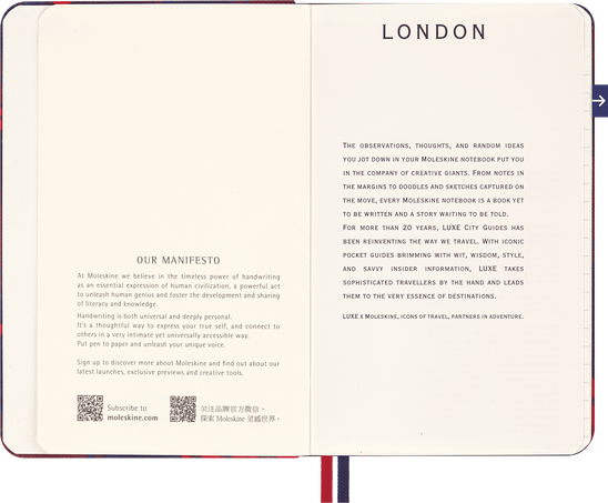 London City Travel Guide LUXE x Moleskine City Notebook, Hard Cover, London - Side view