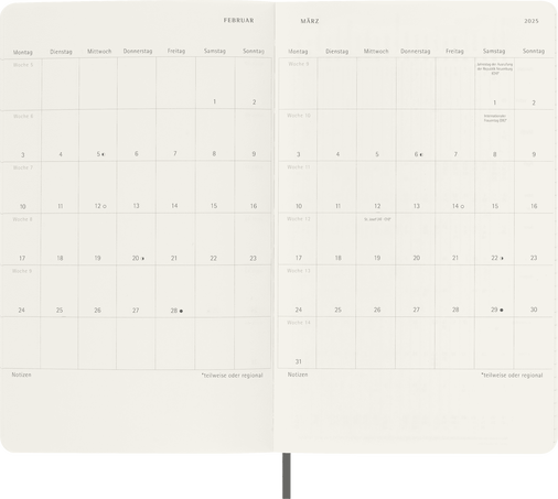 Klassischer Kalender 2025 Large Wochenkalender, weicher einband, 12 Monate, LARGE 13X21 - Side view